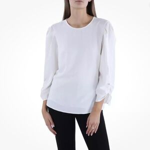 DKNY white ruched sleeve blouse